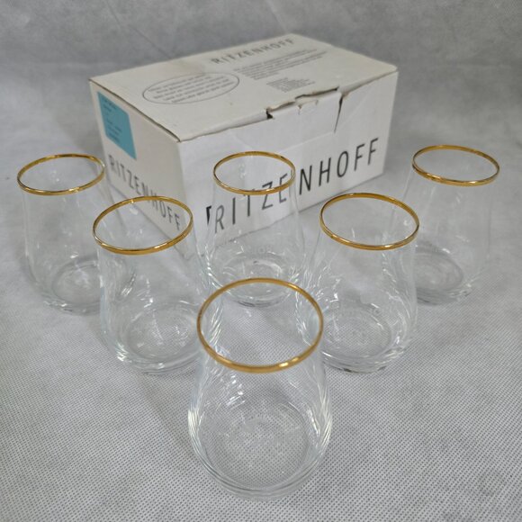 Ritzenhoff Whiskey Taster Gold Crystal Tulip Shot Glass Set Stemless Snifters - Picture 1 of 7